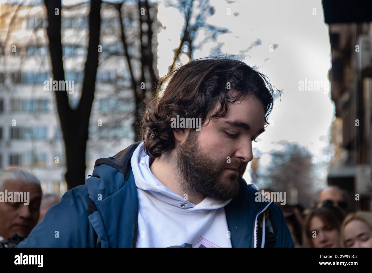 Demonstrationen von Studenten in Serbien, Studentenvertretern und Demonstrationsführern Stockfoto