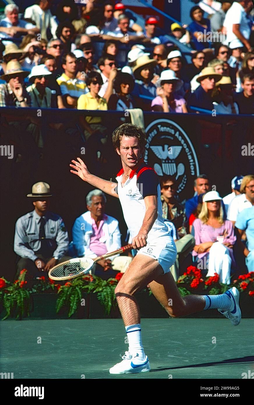 John McEnroe (USA) trat 1981 bei den US Open Tennis an. Stockfoto