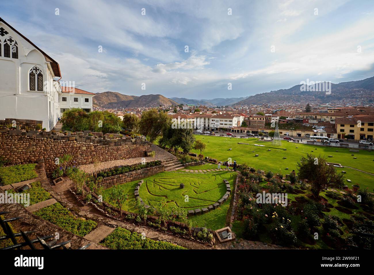 Ein malerischer Blick auf Cusco von Coricancha Stockfoto