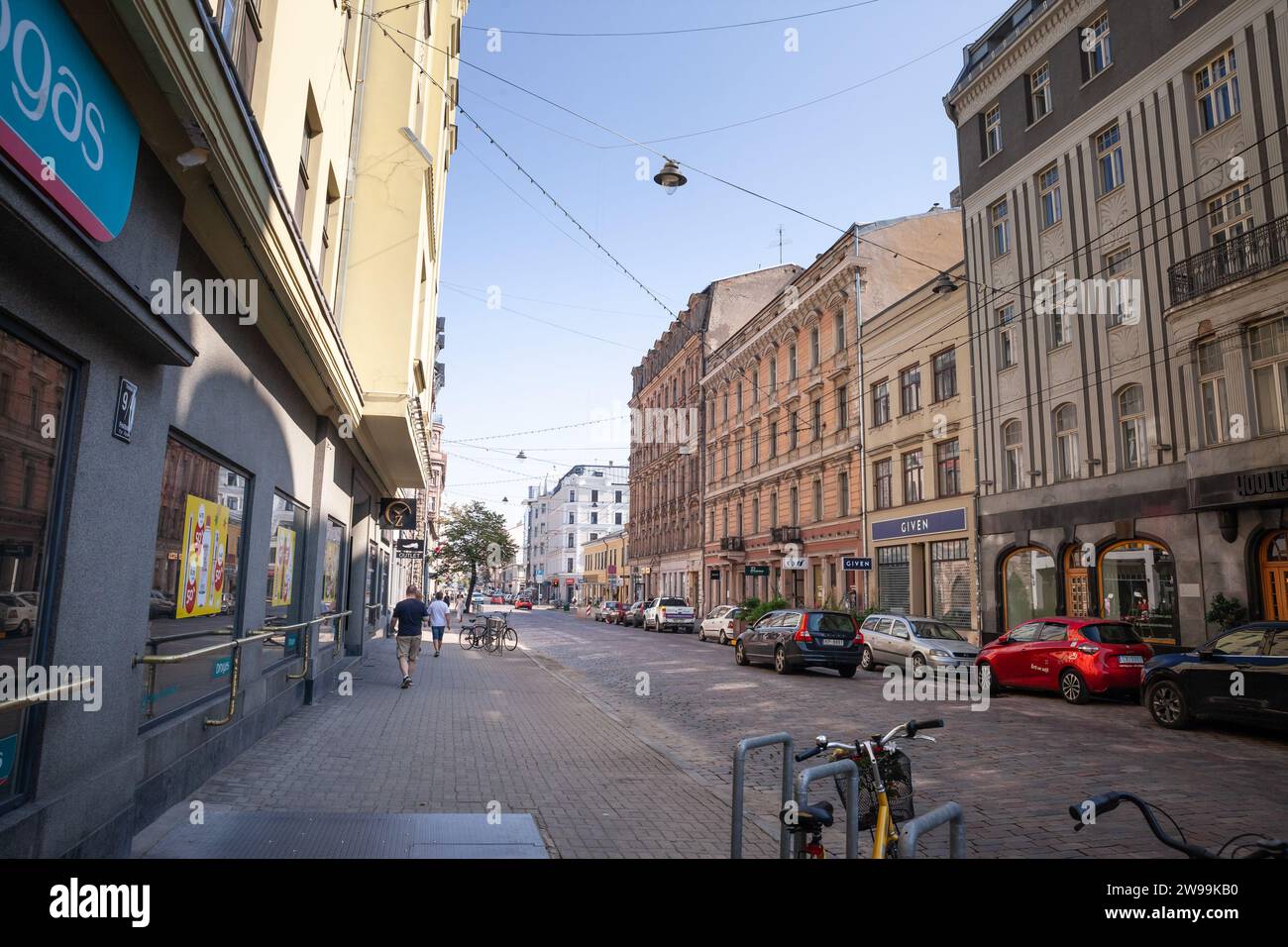 Bild der Terbatas-Straße im Stadtzentrum (Centres) von riga. Stockfoto