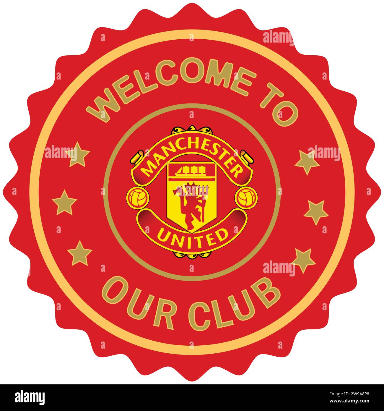 Willkommen bei Manchester United FC Bunte Stempel und Siegel, englischer Profi-Fußballverein Vektor-Illustration abstraktes bearbeitbares Bild Stock Vektor