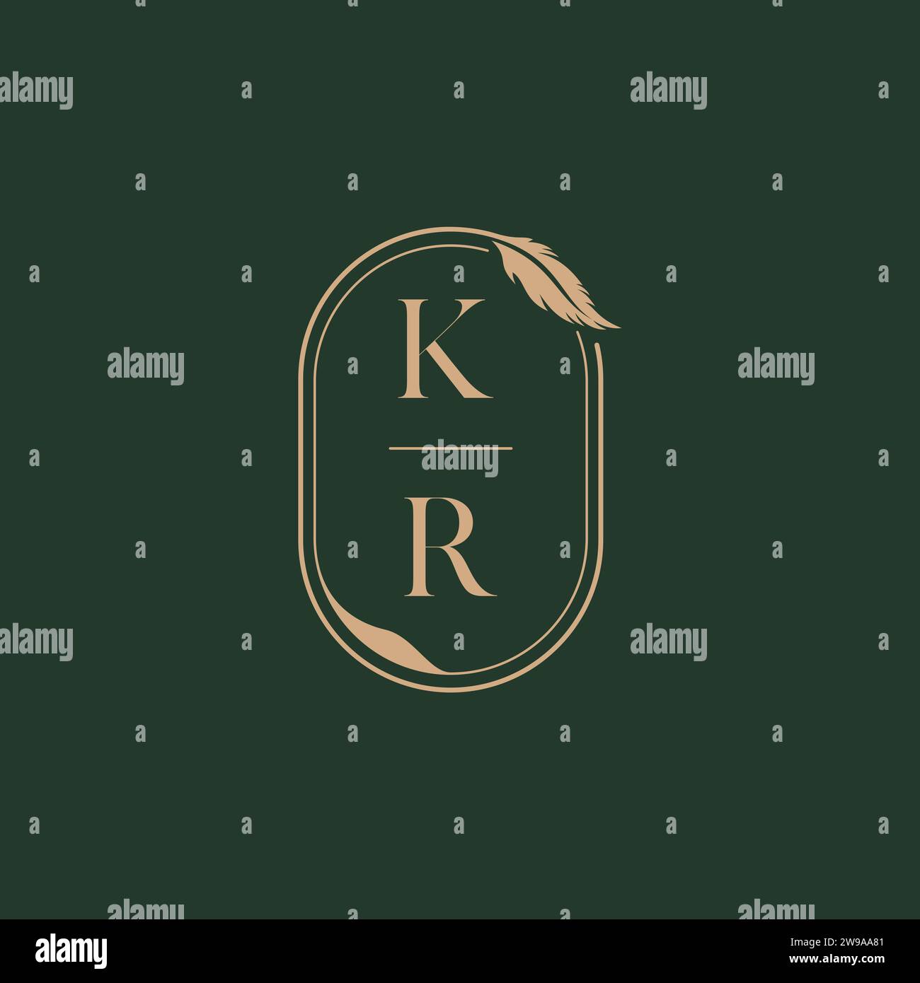 KR Feather Concept Design-Ideen für Hochzeitsmonogramm als Inspiration Stock Vektor