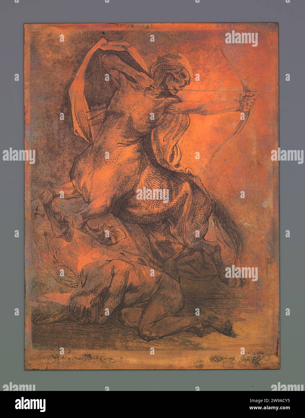 Tod als Zentaur mit Pfeil und Bogen, 1881 - 1934 Kupferätzung (Metall) Stockfoto