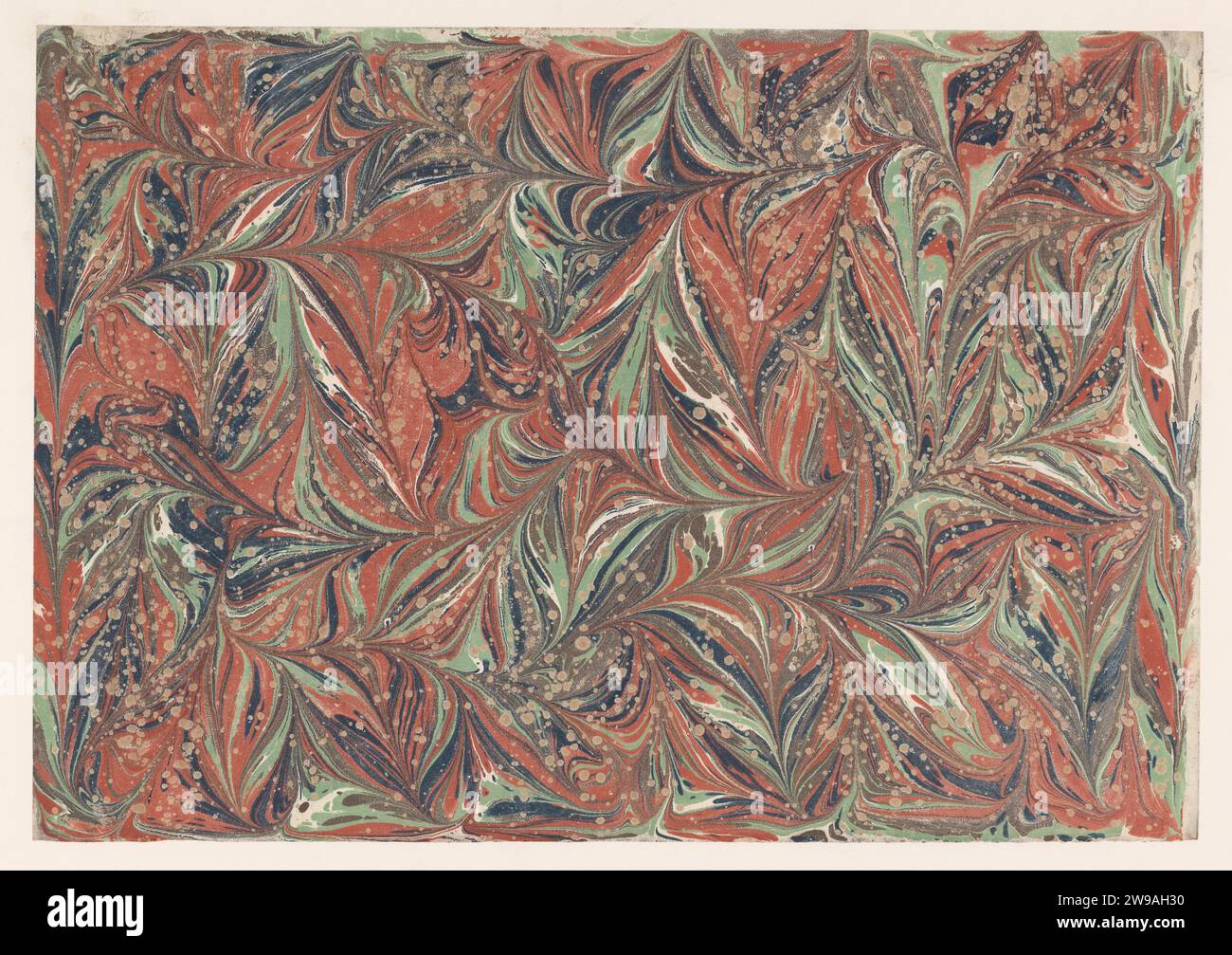 Doppel-Marmor aus Kieselstein Marmor auf einer Welle Marmor, Anonym, 1950 - 2000 Marmor Marmor aus Kieselstein Marmor in Braun auf einer Welle Marmor in Rot, Grün, Braun und Blau. Papier. Lack (Beschichtung) Stockfoto