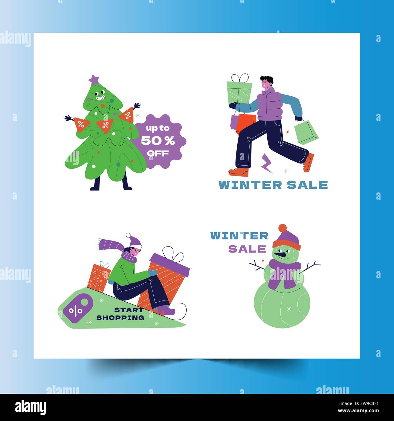 Flache Etiketten Kollektion Winter Saison Design Vektor Illustration Stock Vektor