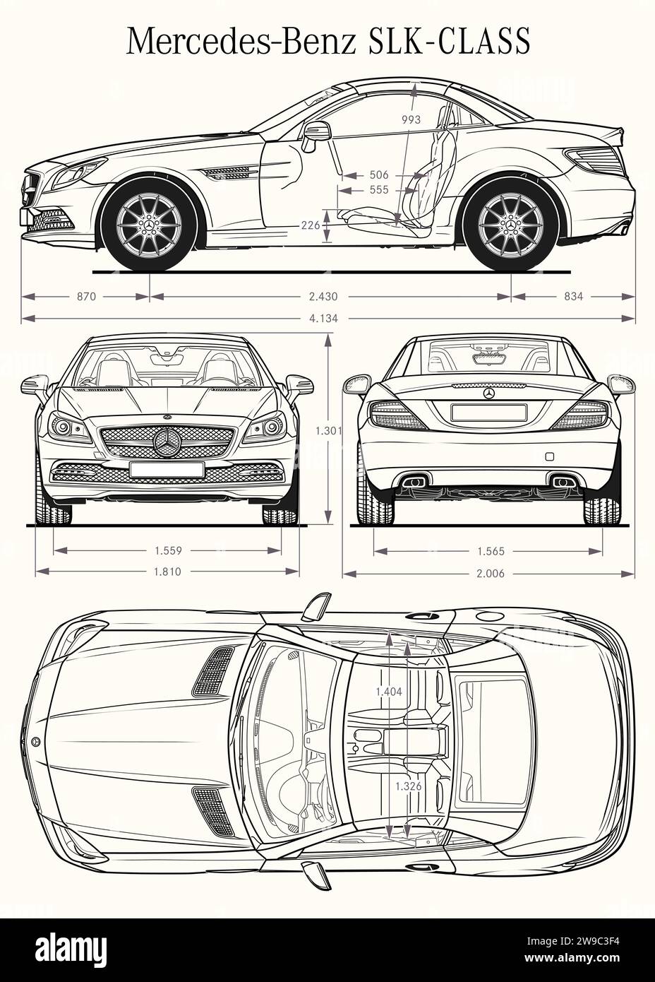 Mercedes Benz SLK 2015-Bauplan Stock Vektor