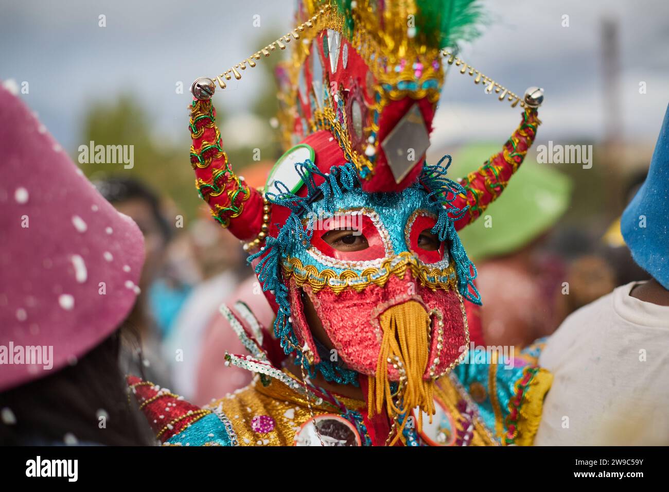 Uquia, Provinz Jujuy, Argentinien. Januar 2018. Die Entdeckung des KarnevalsTeufels, eines der wichtigsten Feierlichkeiten des Karnevals. Stockfoto