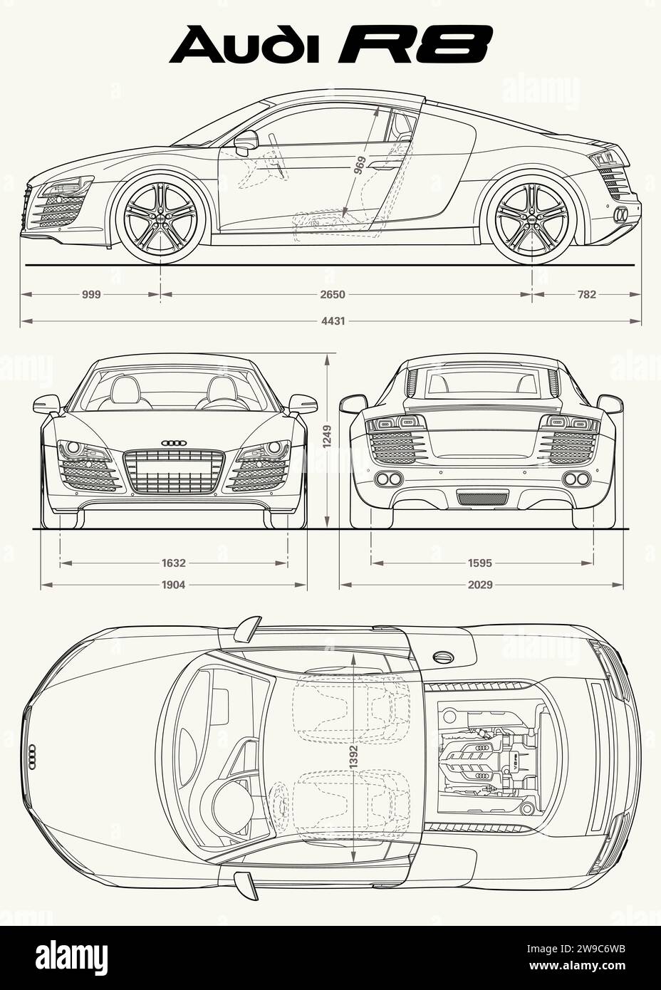 Audi R8 2007 Car Blueprint Stock Vektor