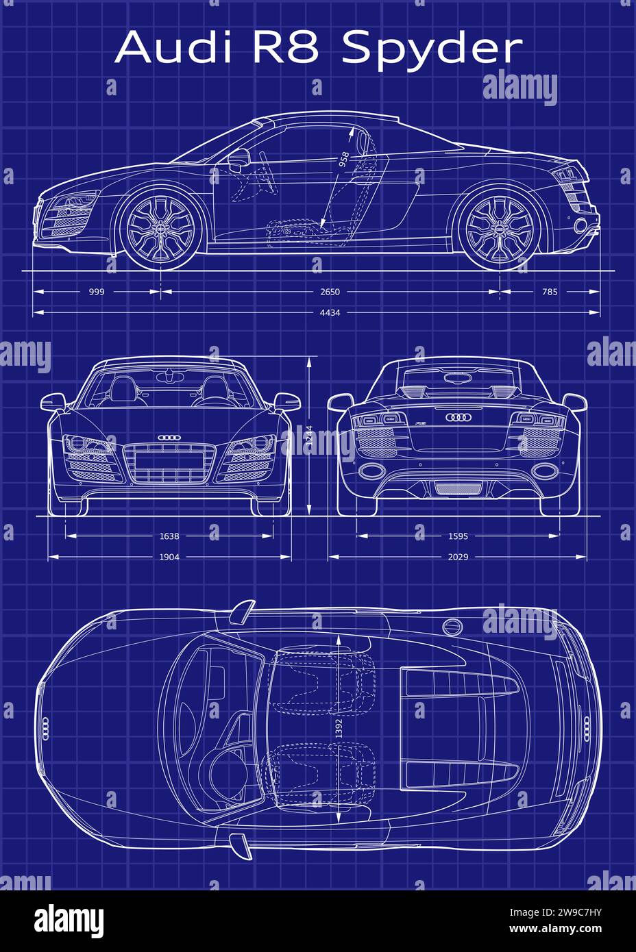 Audi R8 Spider 2009 Auto Blueprint Stock Vektor