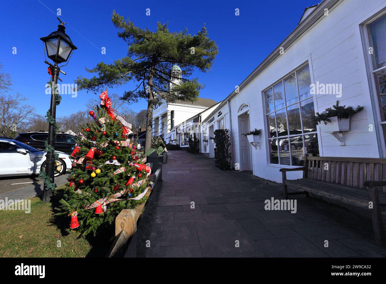 Weihnachtsbaumwettbewerb Stony Brook Village Long Island NY Stockfoto