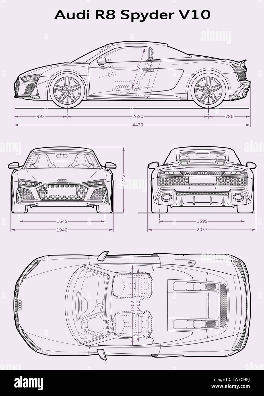 Audi R8 V10 Spider 2019 Bauplan Stock Vektor