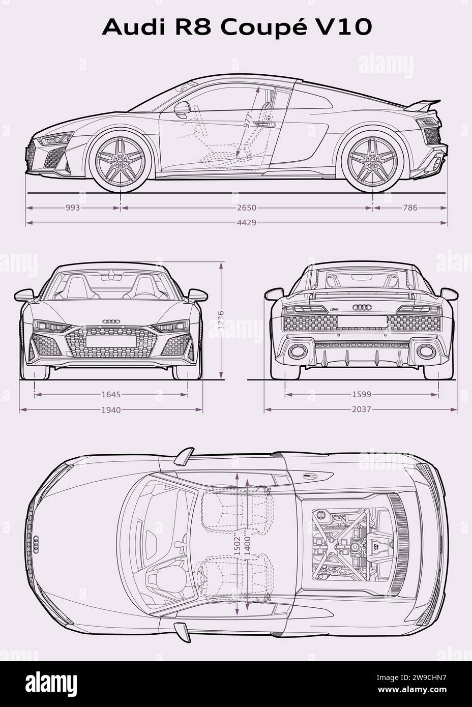 Audi R8 V10 Coupé 2019 Bauplan Stock Vektor