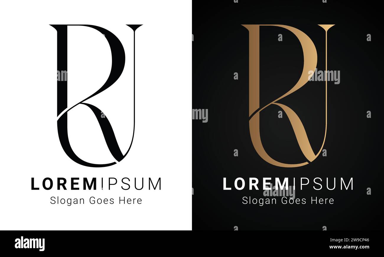 Luxuriöses Initial RU oder UR-Monogramm-Logo-Design mit Textbuchstaben Stock Vektor