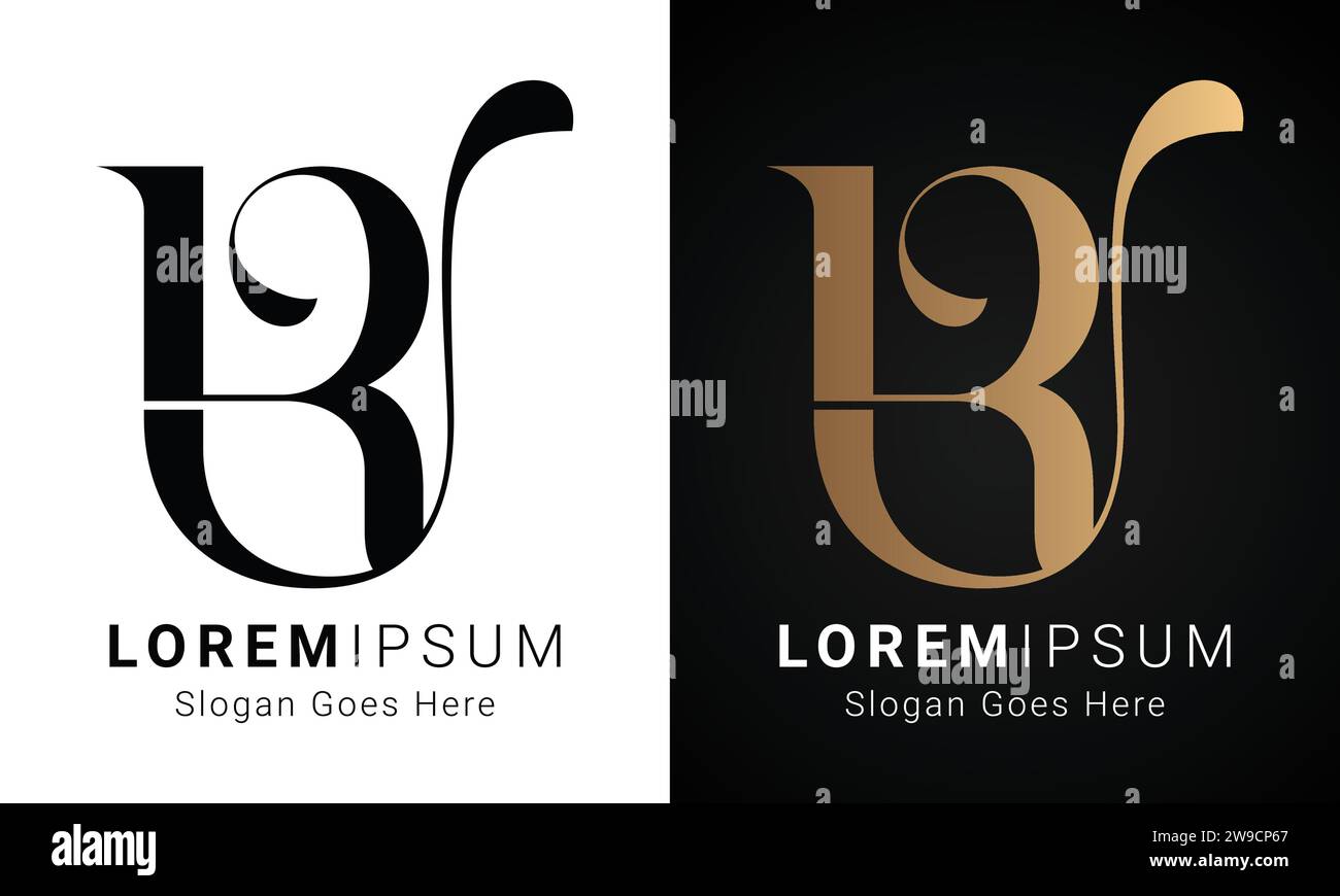Luxuriöses Initial RU oder UR-Monogramm-Logo-Design mit Textbuchstaben Stock Vektor