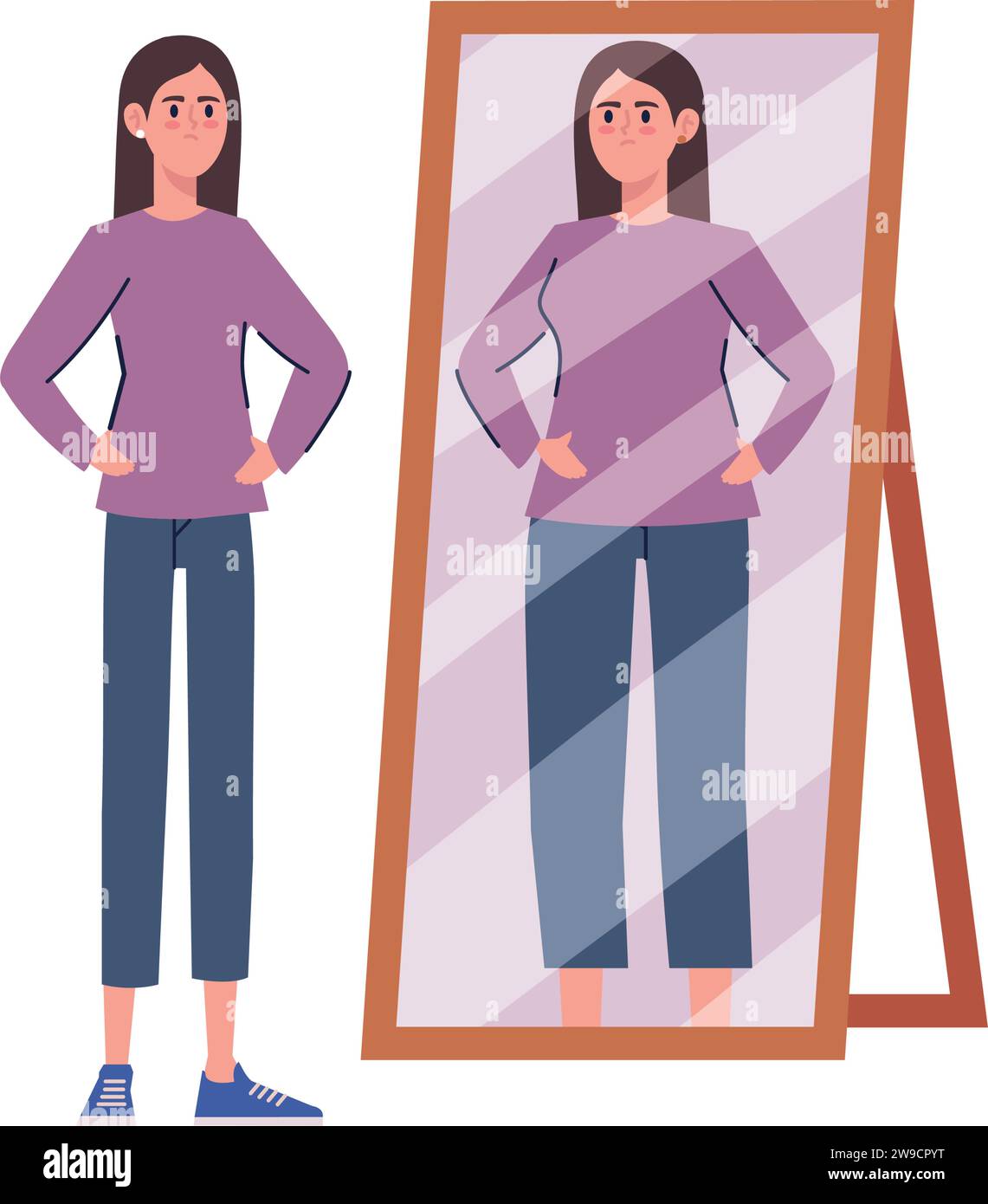 Anorexie-Frau vor dem Spiegel Stock Vektor