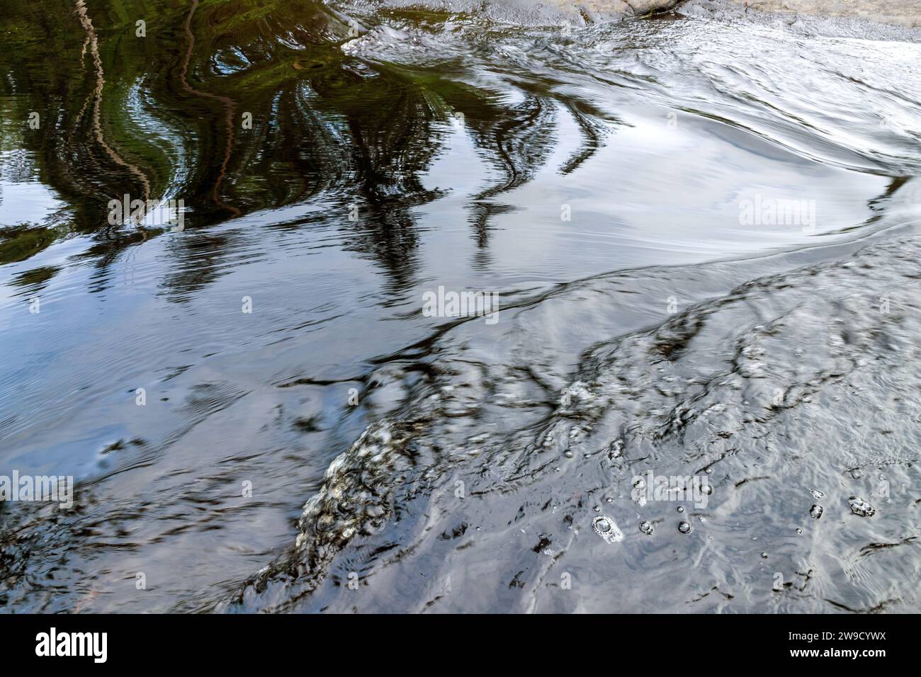 Schnelles Flusswasser der Ruskeala Wasserfälle, abstraktes natürliches Hintergrundfoto Stockfoto