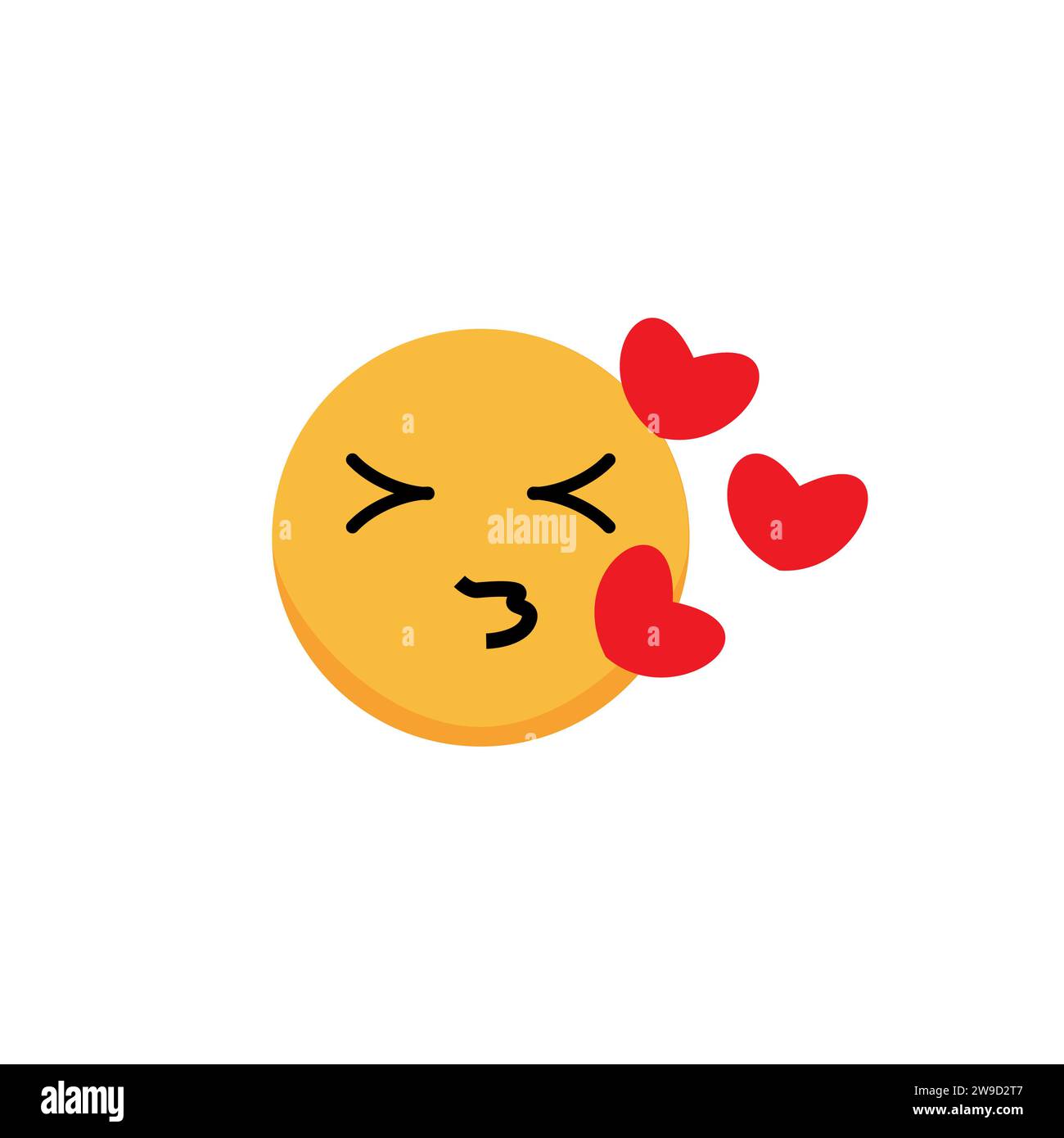 Liebe Emoticon mit küssenden Herzen. Comic-Emoji. Vektorabbildung Stockfoto