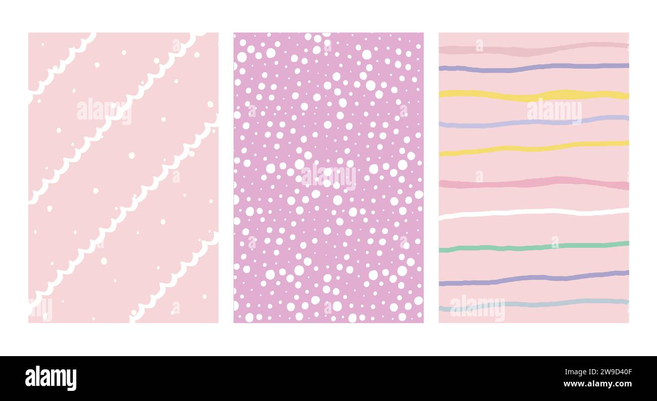 Einfache Geometrische, Handgezeichnete Unregelmäßige Muster. Kritzelte einfache Zeichnung mit Texturen. Posterset. Lustiges Pastellfarbenpapier. Stock Vektor