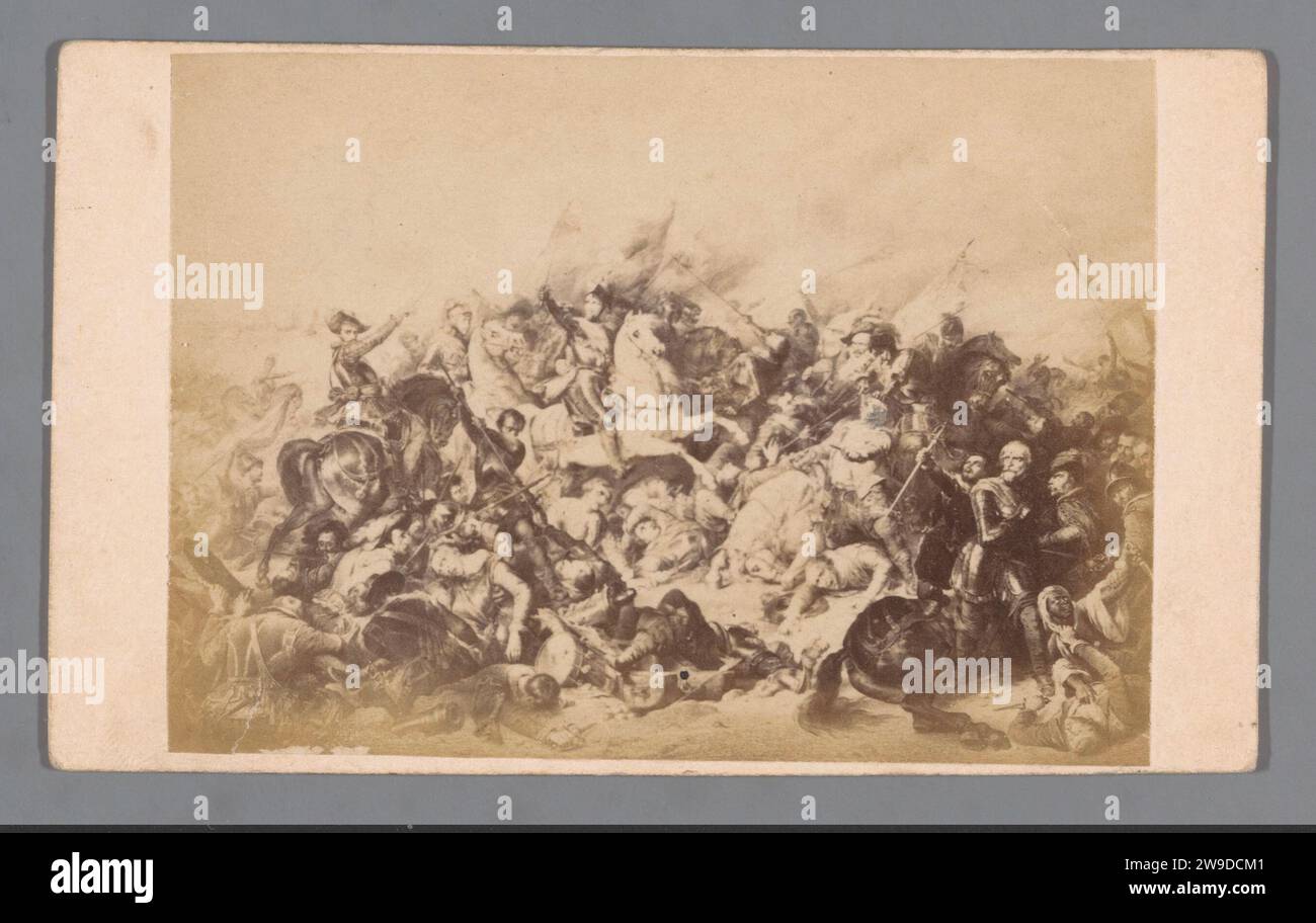 Fotoproduktion einer Gravur der Schlacht von Nieuwpoort am 2. Juli 1600, Anonym, 1850 - 1900 Visitenkarte. Foto Niederlande Foto-Support. Karton Albumendruck Battle Nieuwpoort (Belgien) Stockfoto