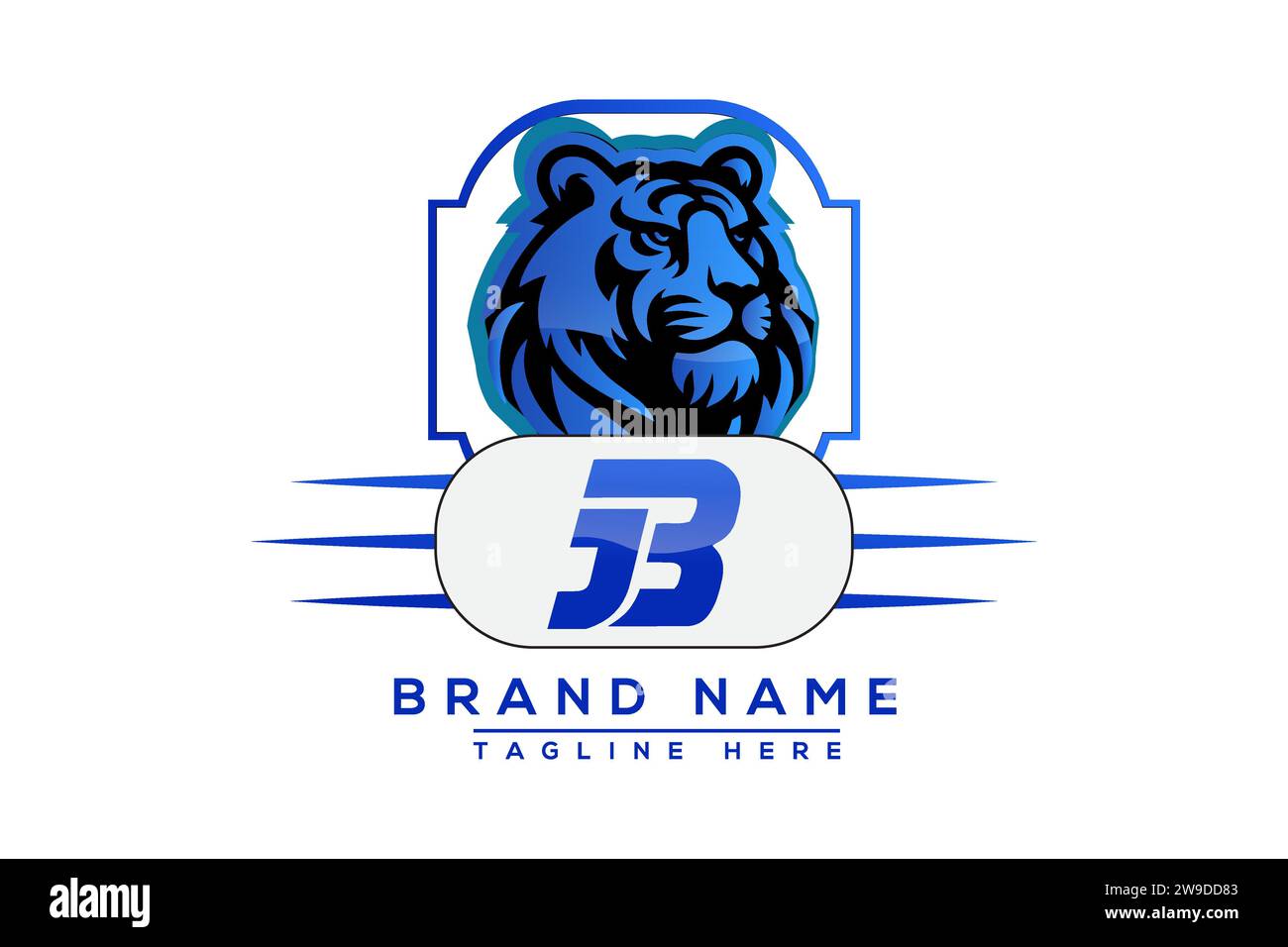 Blaues Design mit BJ Tiger-Logo. Vektor-Logo für Unternehmen. Stock Vektor