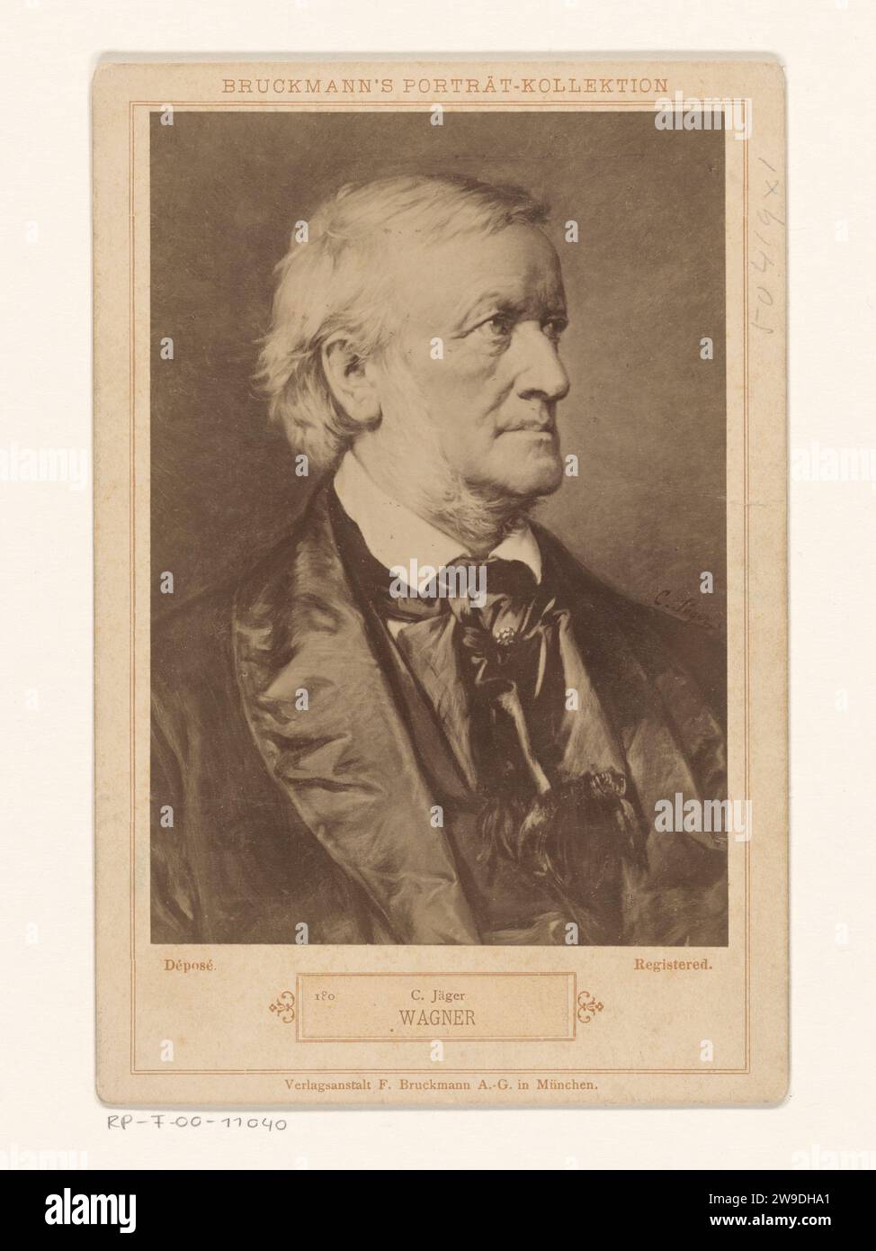 Fotoproduktion eines Gemäldes, das ein Porträt von Richard Wagner darstellt, von Carl Jäger, Anonym, nach Carl Jaeger, um 1872 - in oder vor 1878 Fotografie. Schrankfoto Karton. Fotografisches Trägeralbumendruckporträt des Komponisten Stockfoto