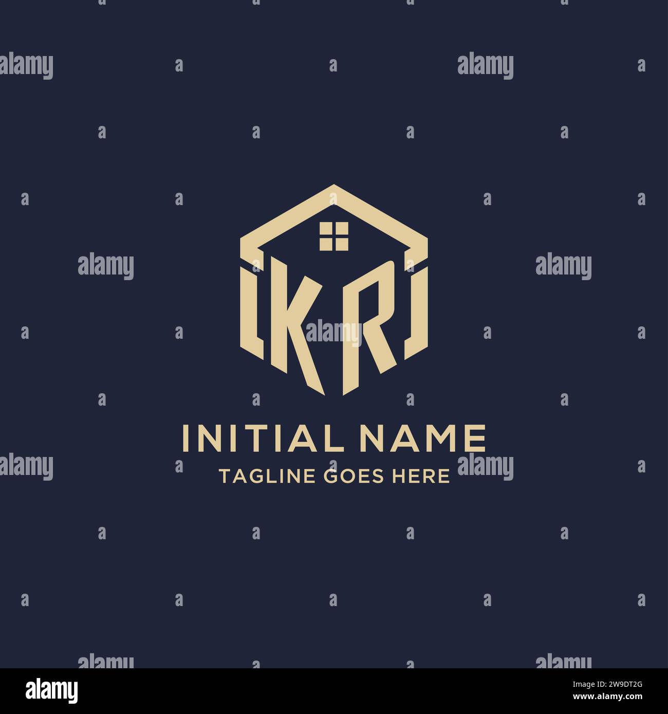Initialen KR-Logo mit abstraktem Hauptdach-Sechseck-Form, einfache und moderne Immobilien-Logo-Design-Vektorgrafik Stock Vektor