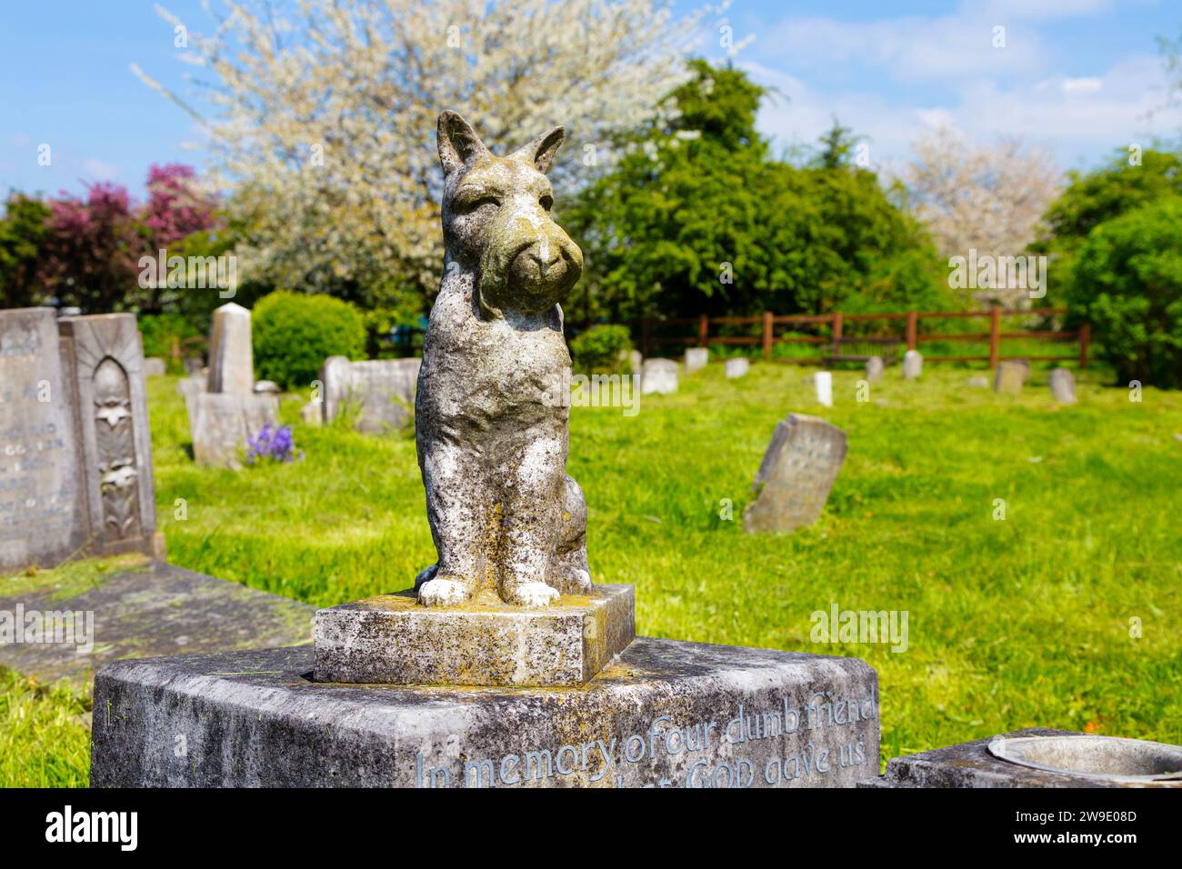 Grabdenkmal eines Hundes auf dem Ilford PDSA Animal Cemetery in Ilford, England Stockfoto