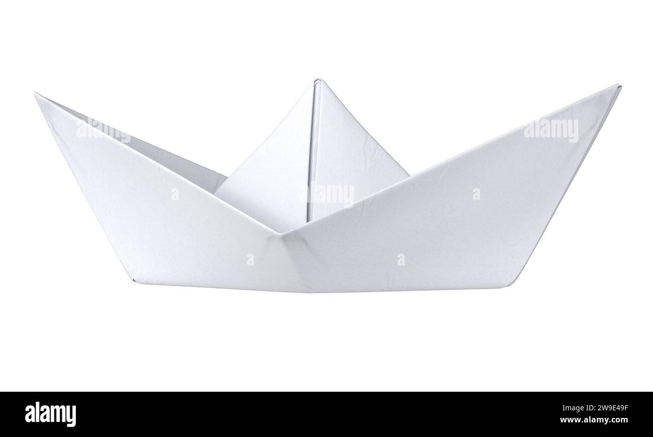 Papierboot isoliert auf weißem Hintergrund. Seitenansicht. 3D-Rendering Stockfoto