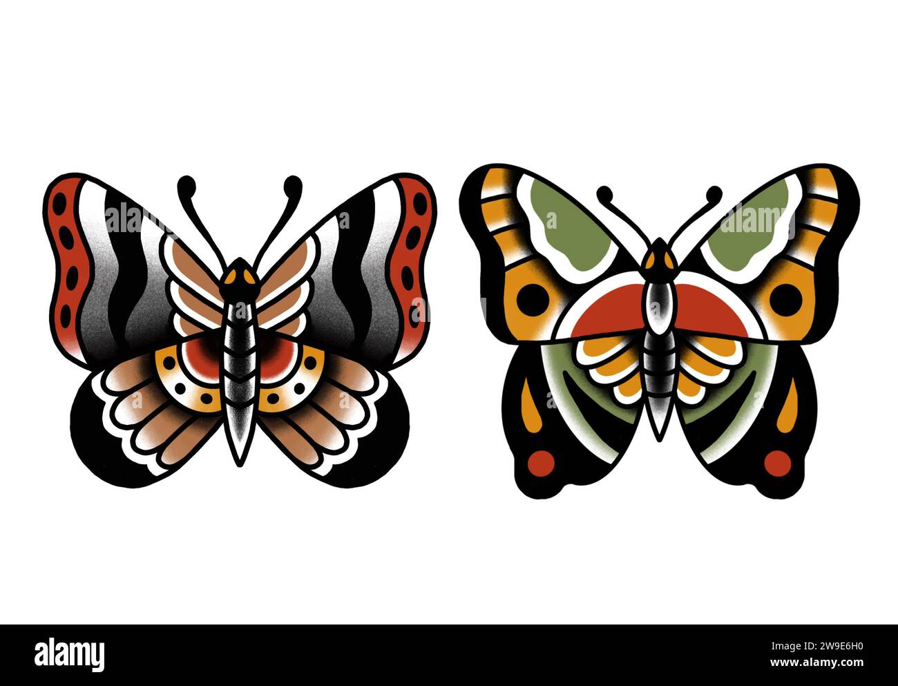 Altmodische Tätowierungen entwerfen Schmetterlinge Stockfoto