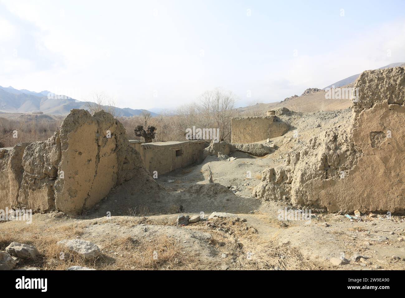 (231227) -- ISMAEL KHIL, 27. Dezember 2023 (Xinhua) -- dieses Foto vom 24. Dezember 2023 zeigt Häuser, die durch Bombardements der US-Truppen im Dorf Ismael Khil in der Provinz Wardak, Afghanistan zerstört wurden. Jahre später erinnern sich die afghanischen Dorfbewohner noch lebhaft an die Operationen und Bombardements, die die US-Truppen während ihrer 20-jährigen Präsenz in dem vom Krieg zerrütteten Land durchgeführt haben. ZU GEHEN MIT „Feature: Afghans still in traurig, Familienmitglieder bei US-Bombardements zu verlieren“ (Foto: Saifurahman Safi/Xinhua) Stockfoto