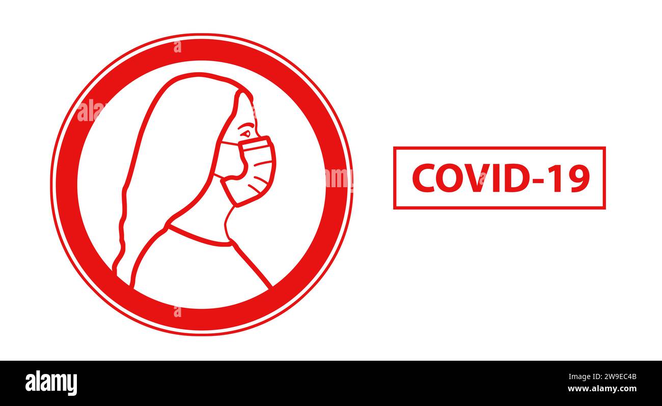 Mädchen in medizinischer Schutzmaske. Coronavirus-Pandemie. COVID-19-Virus. Abbildung auf weißem Hintergrund. Stockfoto