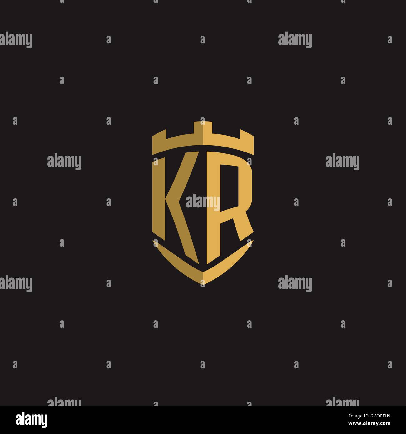 Monogramm mit Initialen des KR-Logos und Vektorgrafik im Schilddesign Stock Vektor