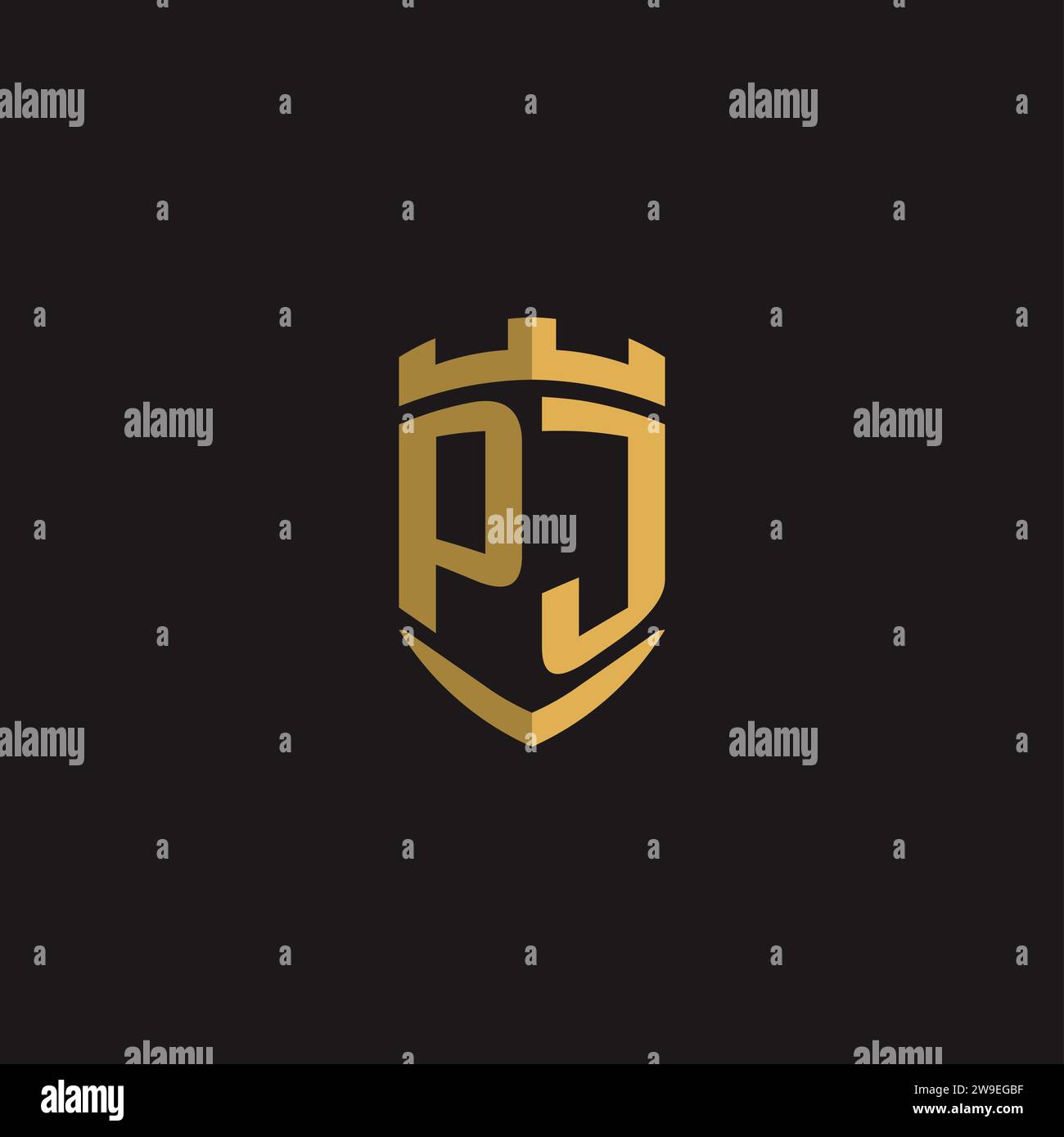 Initialen PJ-Logo-Monogramm mit Vektorgrafik im Schilddesign Stock Vektor