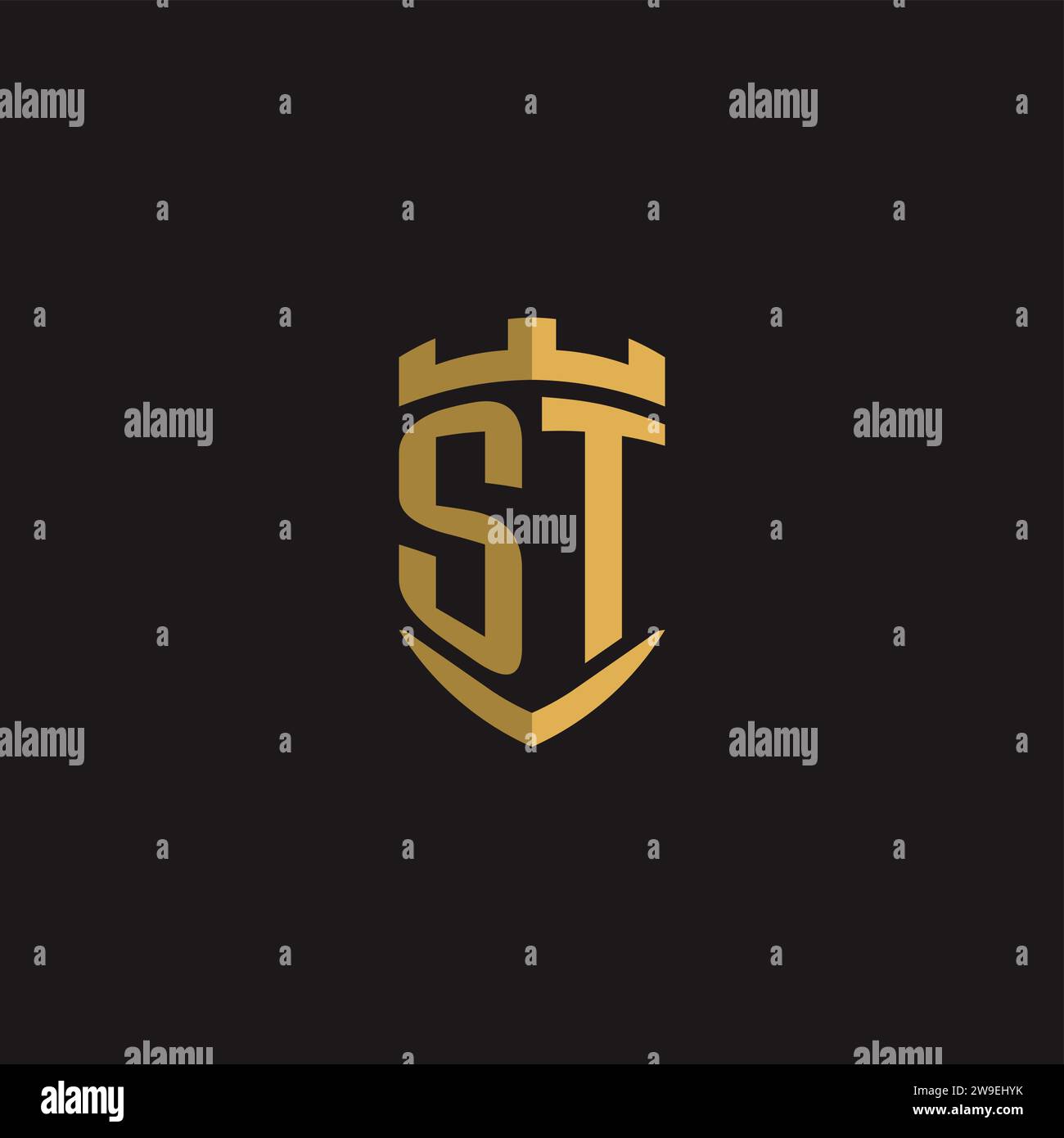 Monogramm mit Initialen des ST-Logos und Vektorgrafik im Schilddesign Stock Vektor