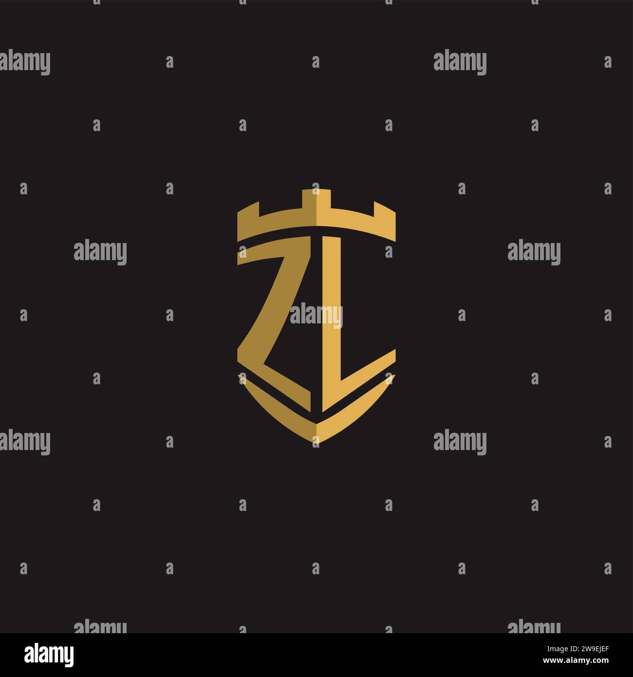 Monogramm mit ZL-Logo und Vektorgrafik im Schilddesign Stock Vektor