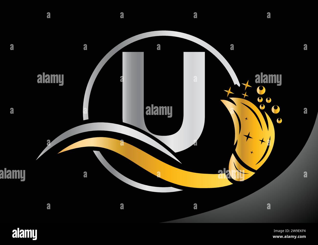 Letter U Reinigungslogo, Reinigungsbürste Logo Design Vector Template. Stock Vektor