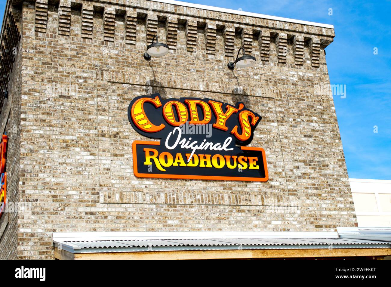 Cody's Original Roadhouse Restaurant. Ein unterhaltsames, zwangloses, familienfreundliches Roadhouse, das Hand Cut Steaks und „Just Plain Good Food“ aus Scratc serviert Stockfoto