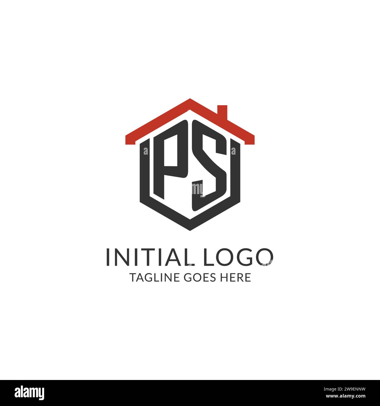 Ursprüngliches Logo PS-Monogramm mit sechseckförmigem Design des Hausdachs, einfache und minimalistische Real Estate Logo Design Vektorgrafik Stock Vektor