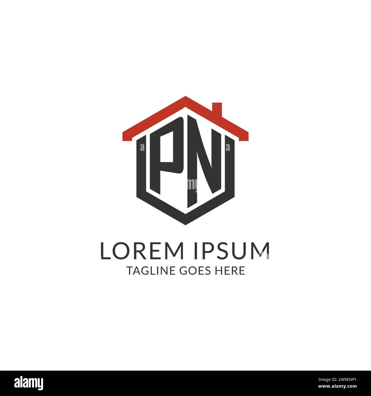 Initial-Logo PN-Monogramm mit Home-Dach-sechseckförmigem Design, einfache und minimale Immobilienlogo-Design-Vektorgrafik Stock Vektor