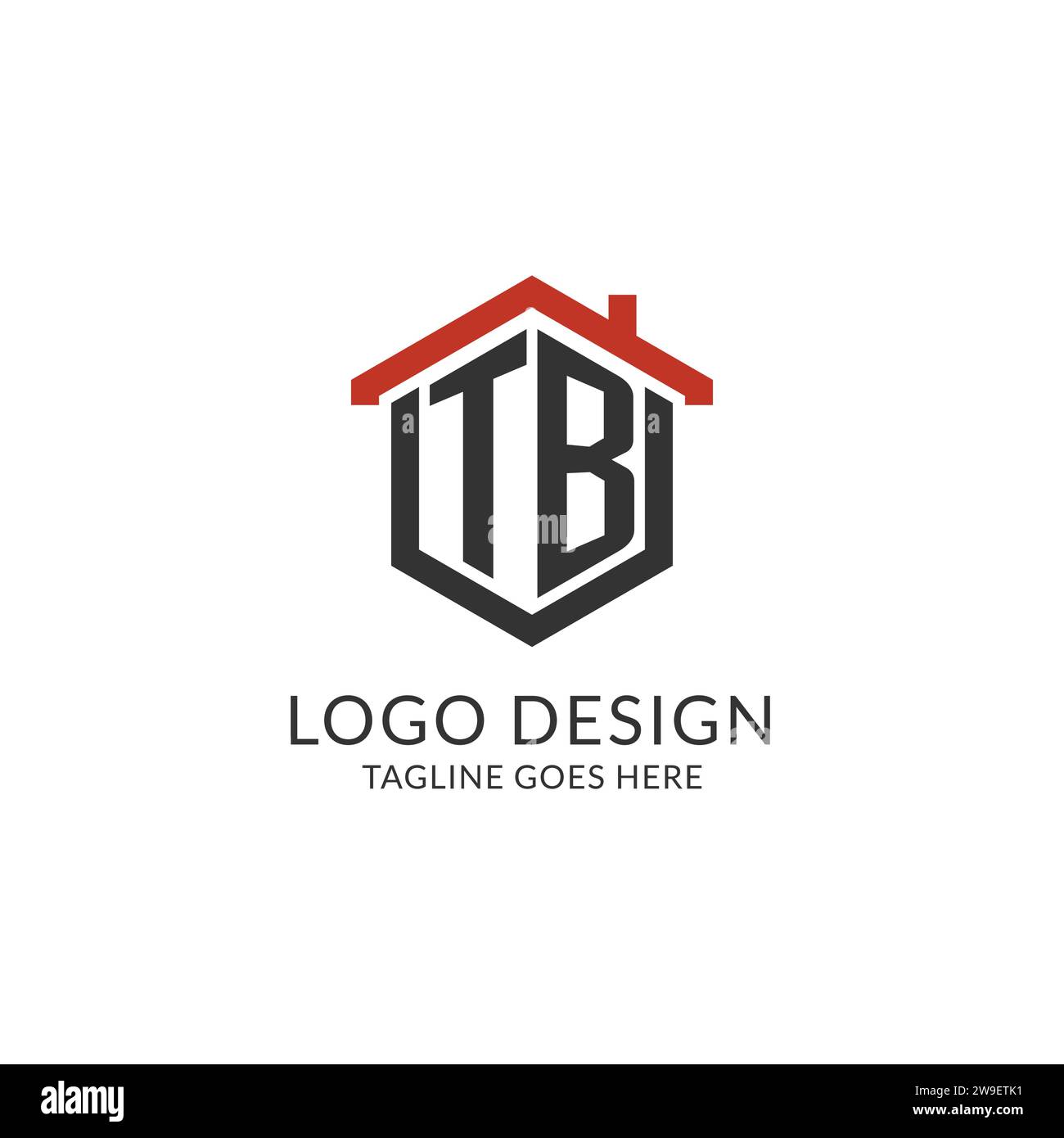 Ursprüngliches Logo TB Monogramm mit sechseckförmigem Design des Hausdachs, einfache und minimalistische Real Estate Logo Design Vektorgrafik Stock Vektor