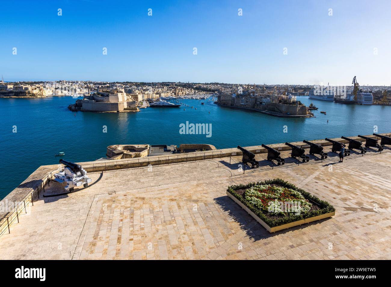 Blick auf den Großen Hafen von Valletta, Malta Stockfoto