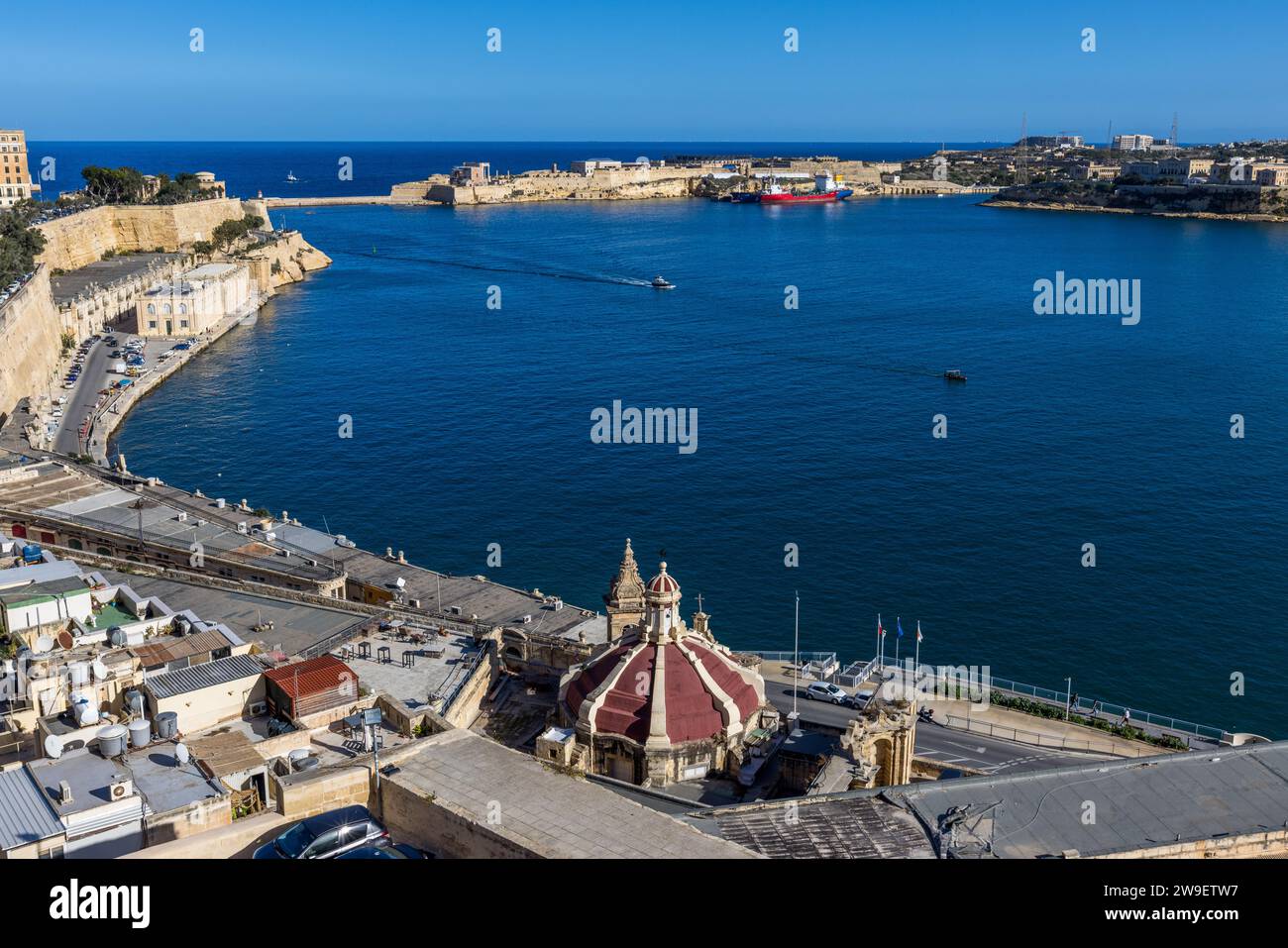 Blick auf den Großen Hafen von Valletta, Malta Stockfoto