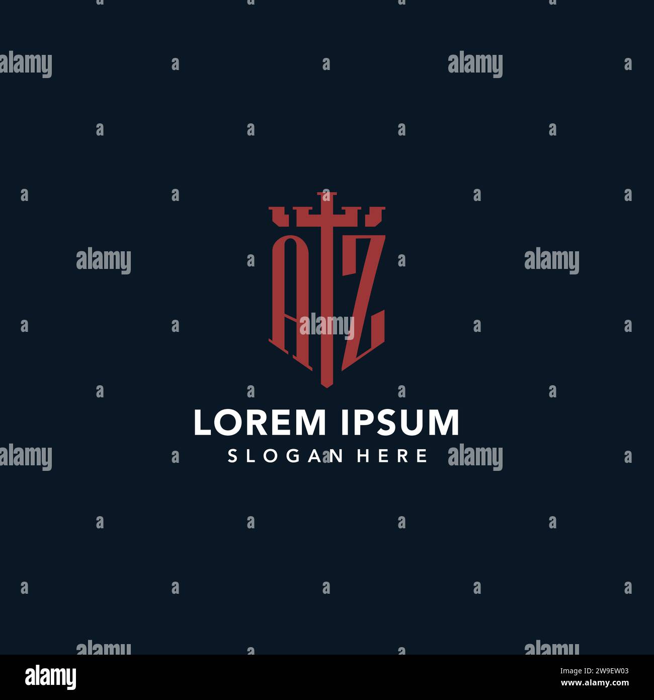 AZ Initial Monogramm-Logos mit Design-Ideen für Schwert- und Schildform Stock Vektor