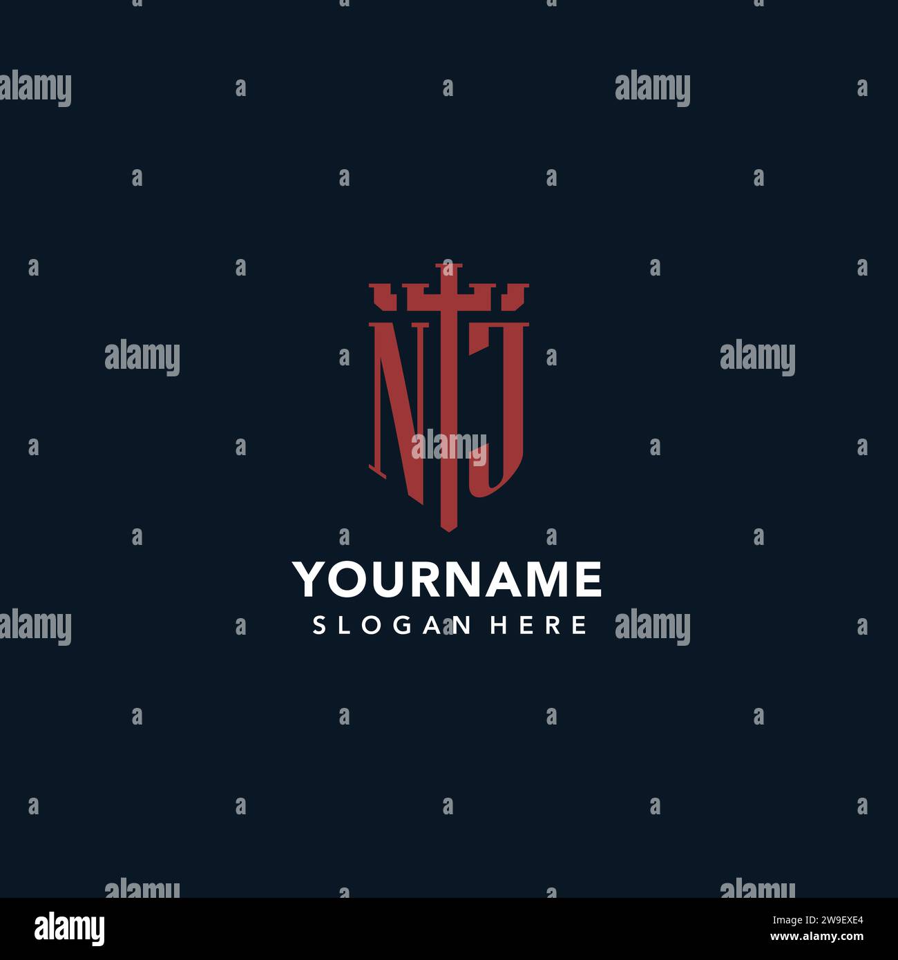 NJ Initial Monogramm Logos mit Schwert- und Schildform Design Ideen Stock Vektor