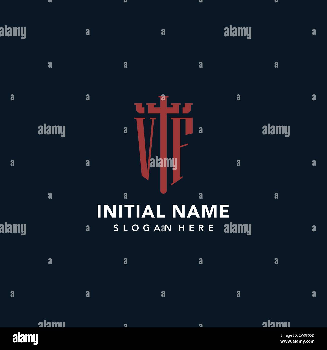 VF-Initial-Monogramm-Logos mit Design-Ideen für Schwert- und Schildform Stock Vektor