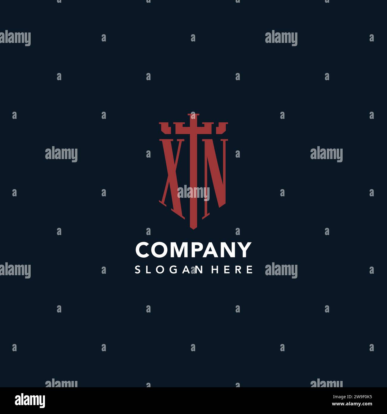 XN Initial Monogramm-Logos mit Design-Ideen für Schwert- und Schildform Stock Vektor