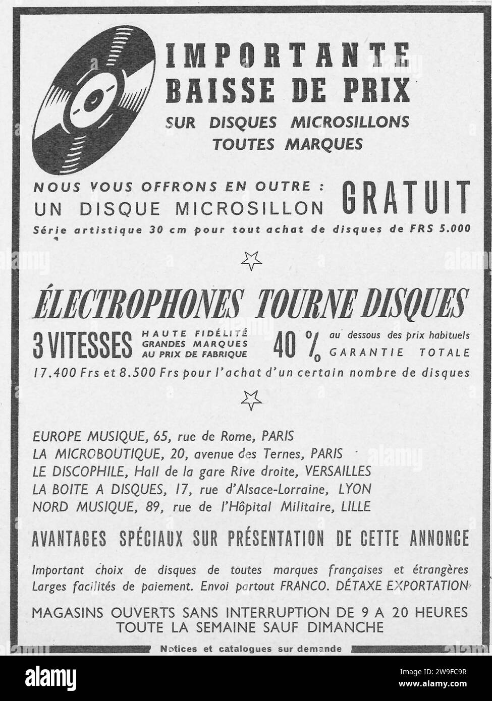 1954 Electrophone Long Play Records ad - électrophones tourne disques Stockfoto
