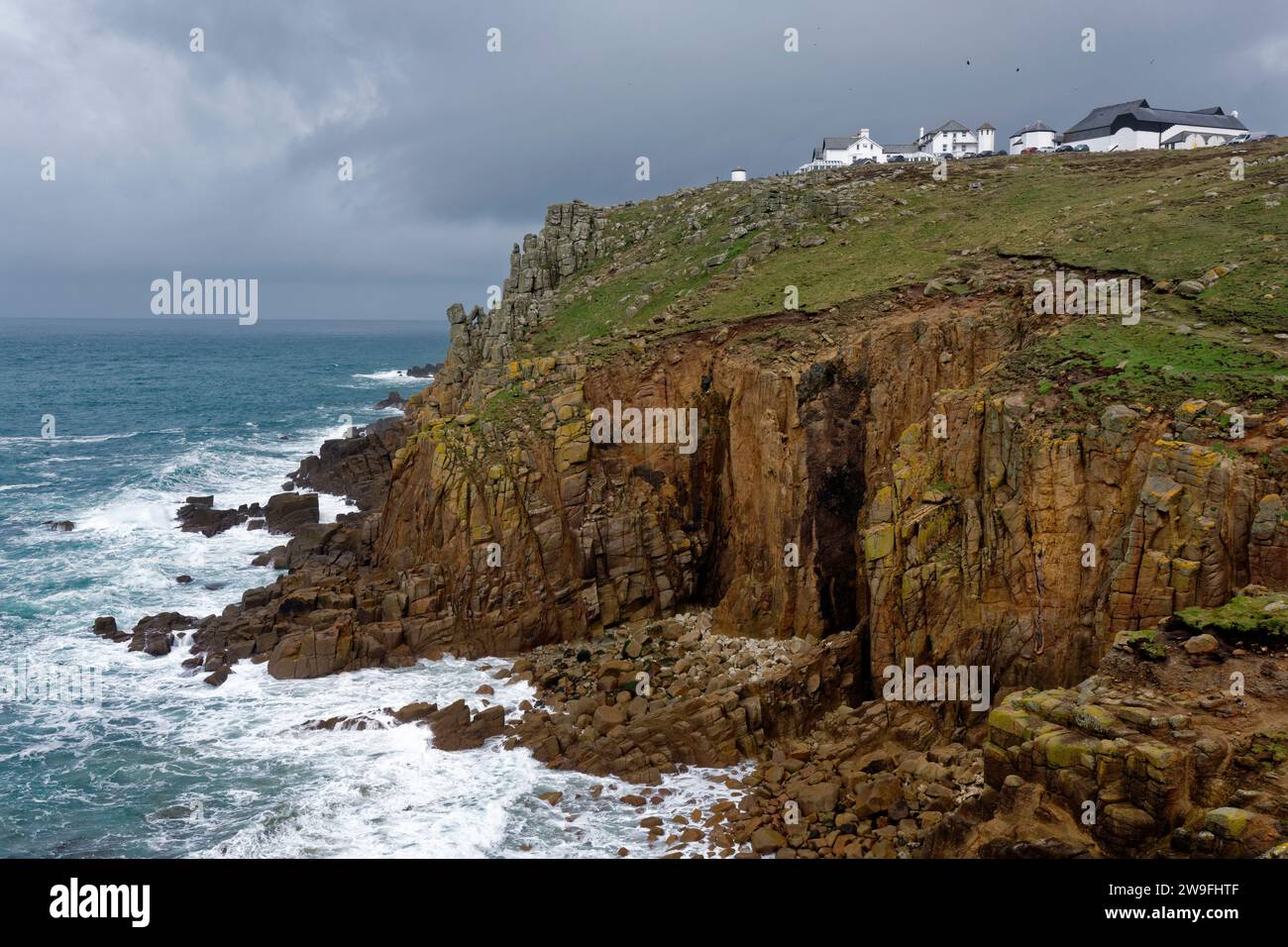 Dr. Johnson's Head beim Land's End Visitor Centre, Land's End, Cornwall, Großbritannien Stockfoto