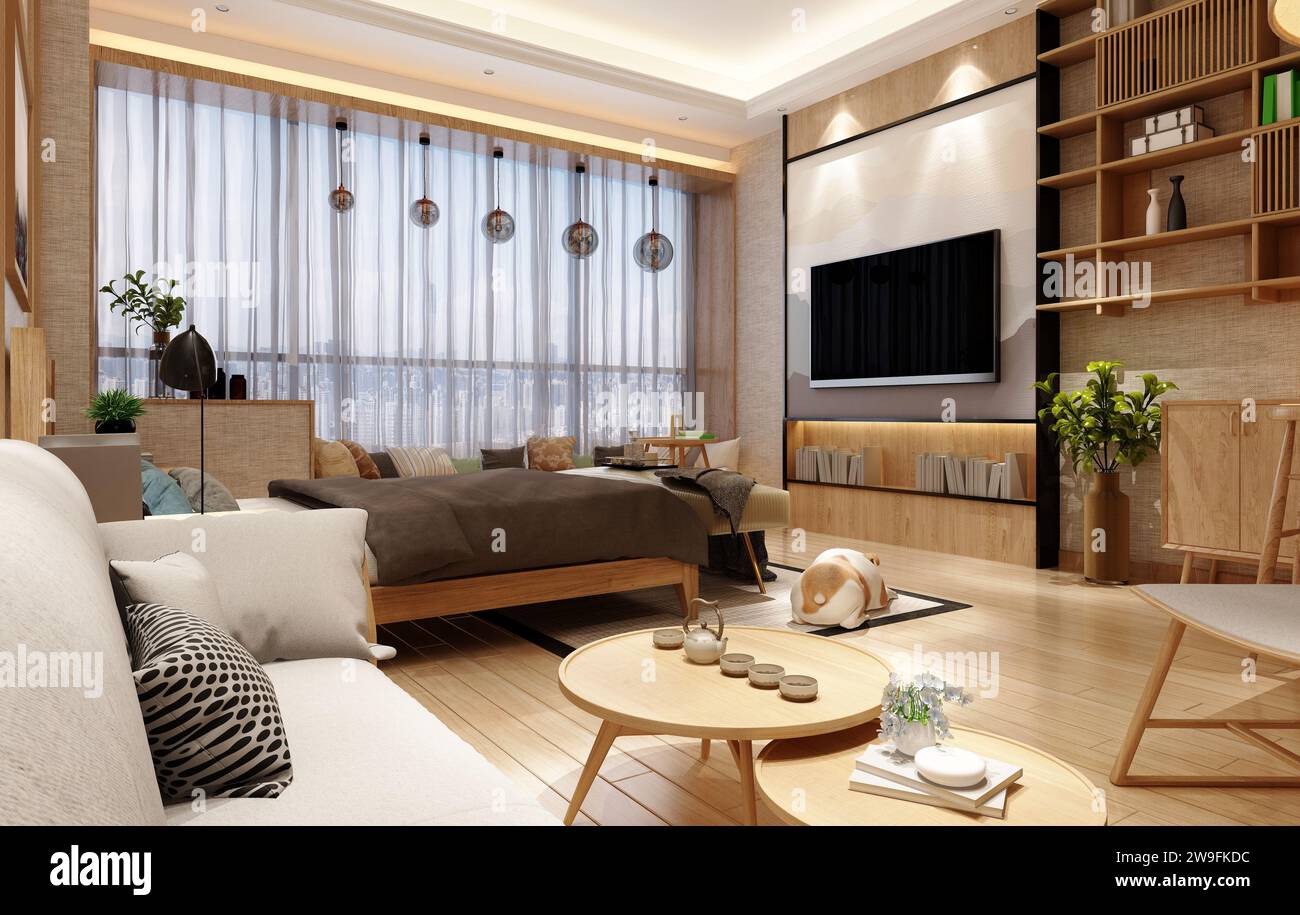 3D-Rendering des Innenraums der Loft-Wohnung Stockfoto