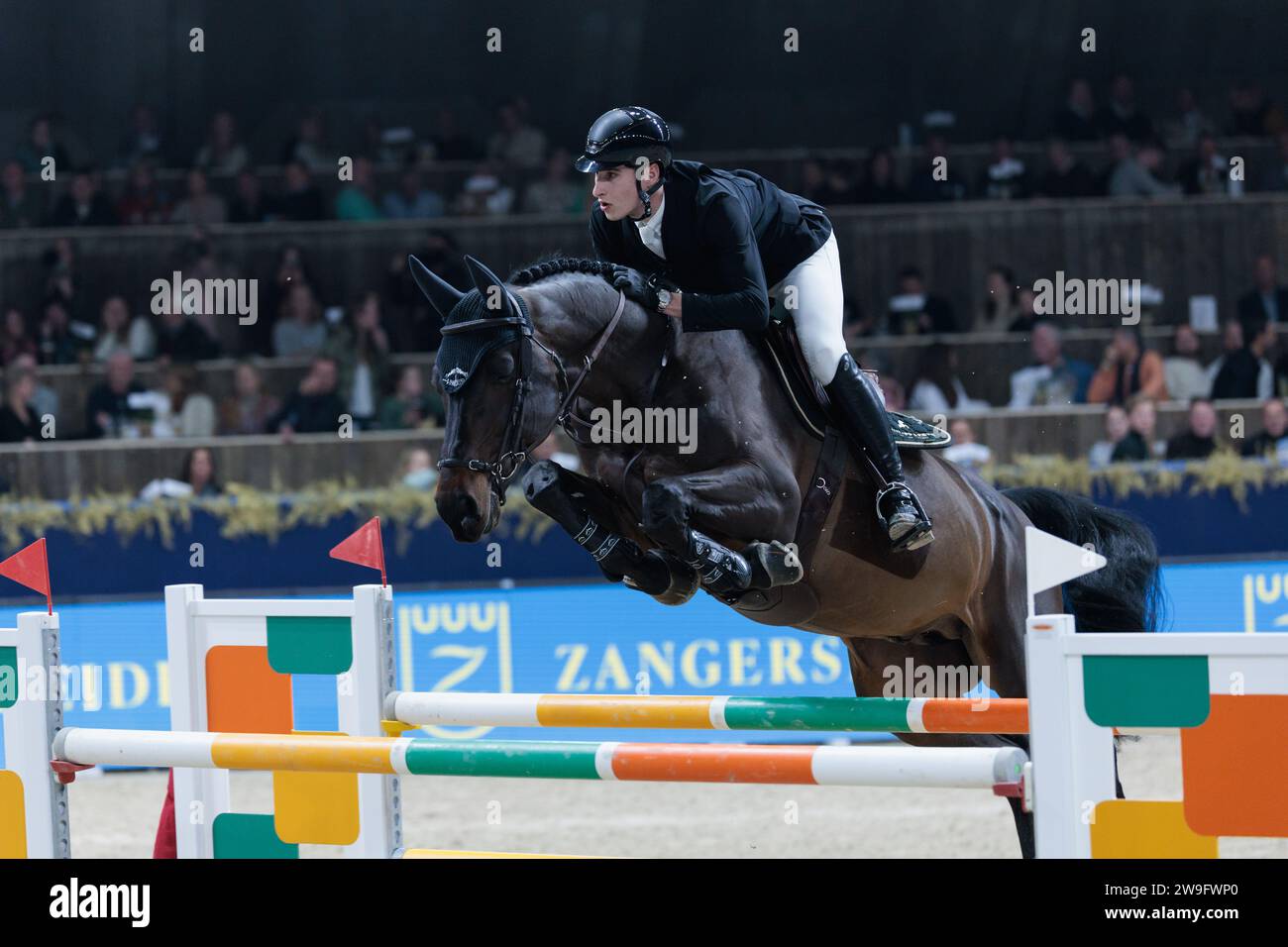 Thibault Philippaerts von Belgien mit Obama de la Liniere während des Léon Melchior CSI5*-W Springpferdewettbewerbs beim Jumping Mechelen am 27. Dezember 2023, Nekkerhal, Belgien (Foto: Maxime David - MXIMD Pictures) Stockfoto